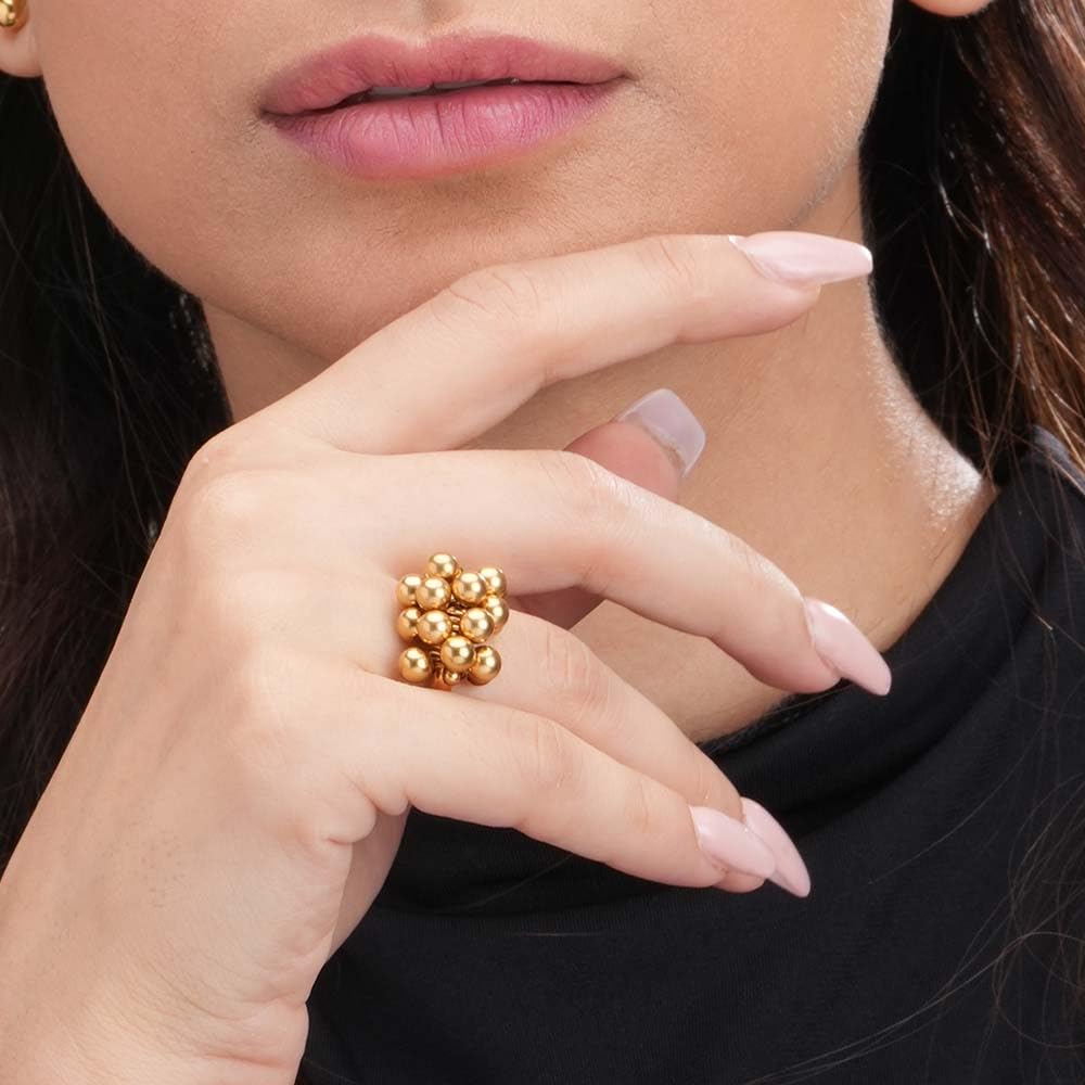 PALMONAS Gold Beads Harmony Ring for Womens - Waterproof & Anti-Tarnish