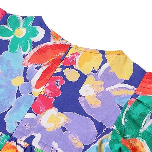 United Colors of Benetton Regular Fit Round Neck Floral Print Slub Tiered Dress Multicolour