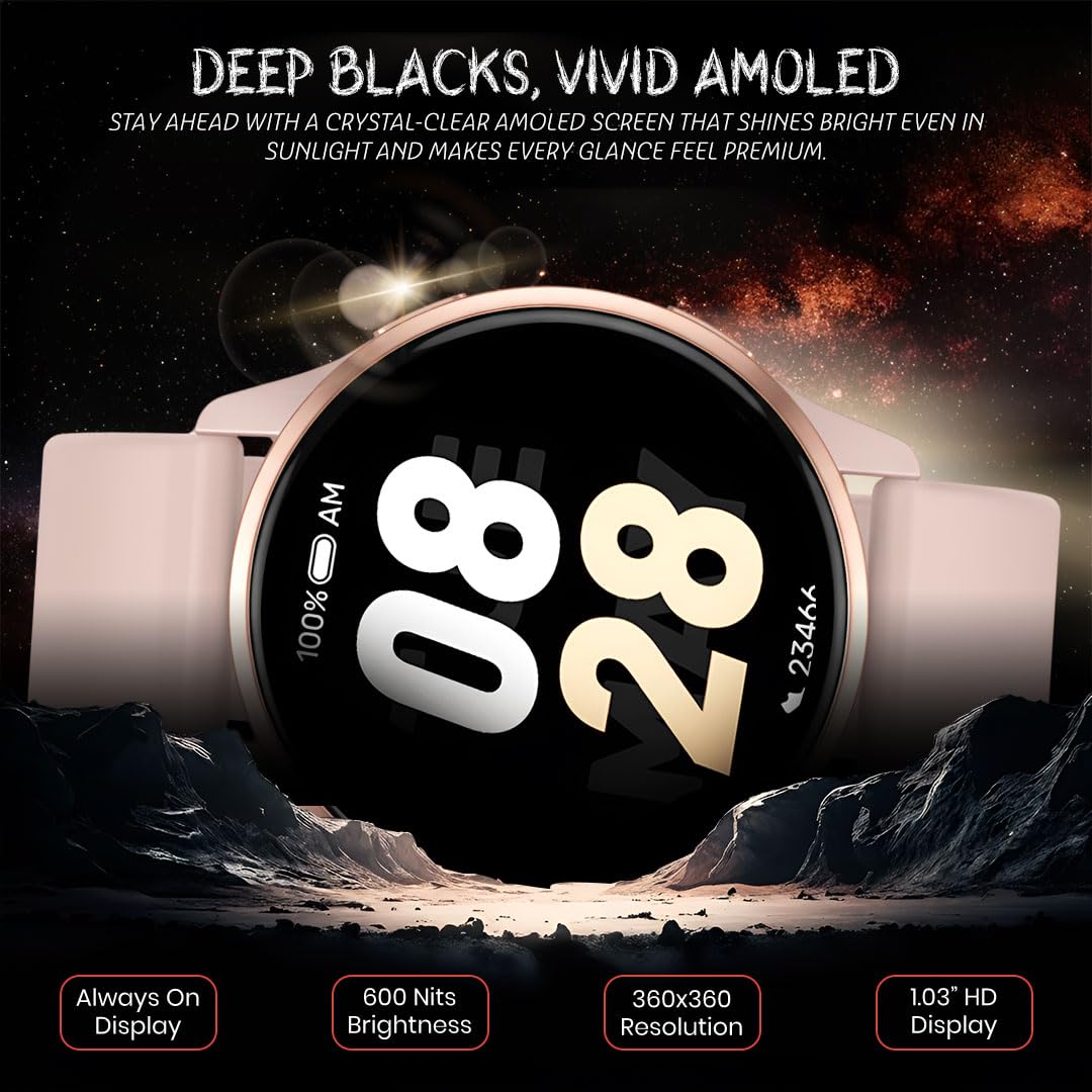 PunnkFunnk Active 2 Smartwatch with 1.39” HD Round Display, Bluetooth Calling, Heart Rate & SPO₂ Monitor, 100+ Sports Modes, IP67, Long Battery Life for Men & Women (Pink)