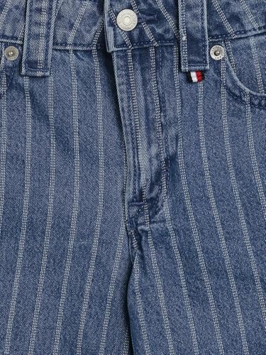 Girls Striped Wide-Fit Cotton Jeans Blue