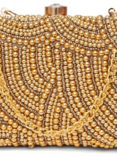 FABBHUE Women's Velvet Gold Hand Embroidery Box Clutch