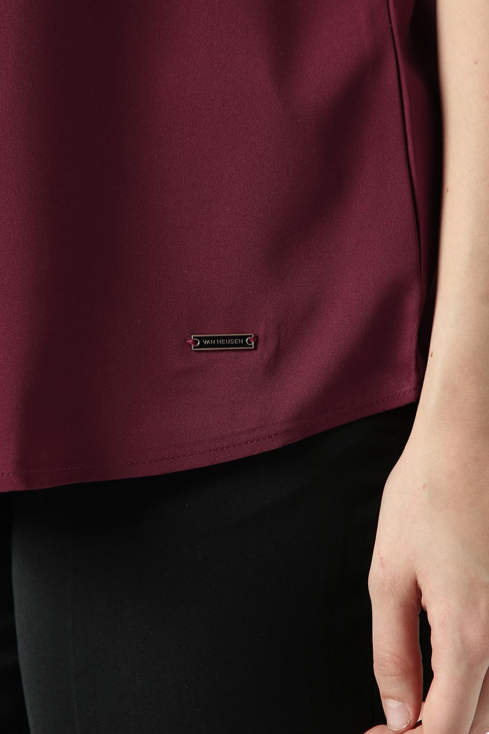 Women Maroon Solid Formal V Neck Top
