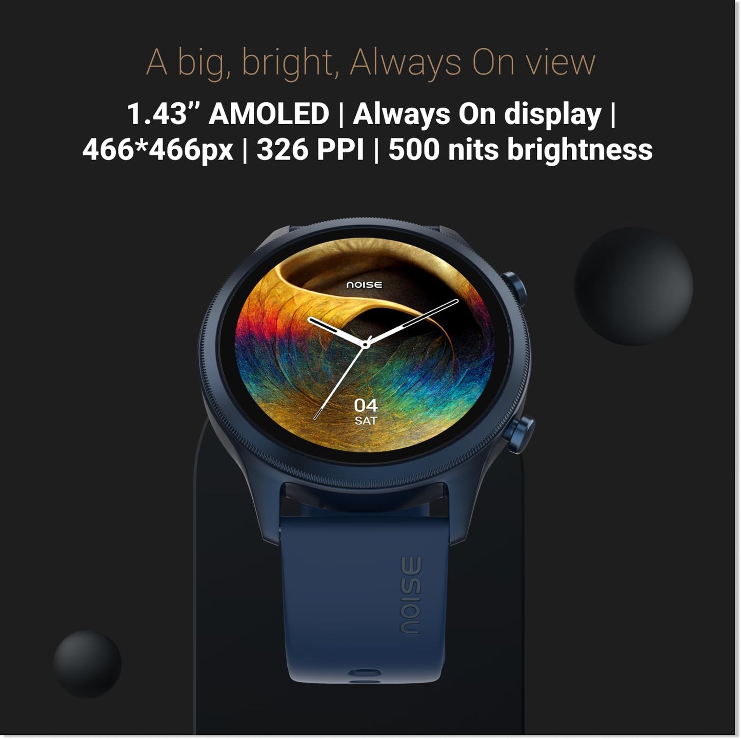 Noise Evolve 3 1.43" AMOLED Always on Display, BT Calling, Round Dial, Metallic Design Smart Watch for Man & Woman, Smart Gesture Control, 100 Sports Modes (Space Blue)