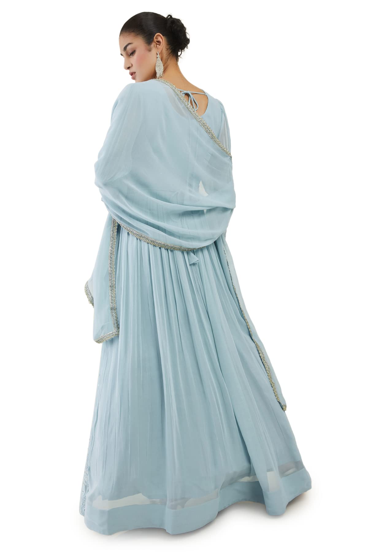 Soch Womens Powder Blue Georgette Gown with Embroidered Gowns and Embellishments - S