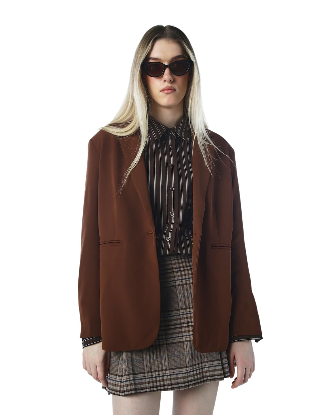 ONLY Women's Solid Regular Fit Brown Blazer