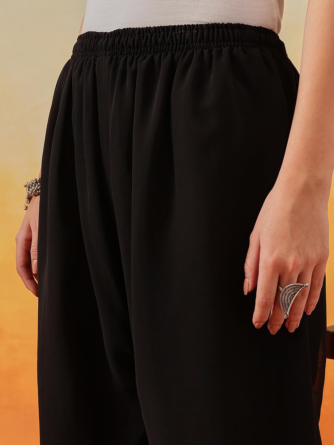 Ada Lucknowi Chikankari Hand Embroidered Georgette Flared Palazzo for Women A711165