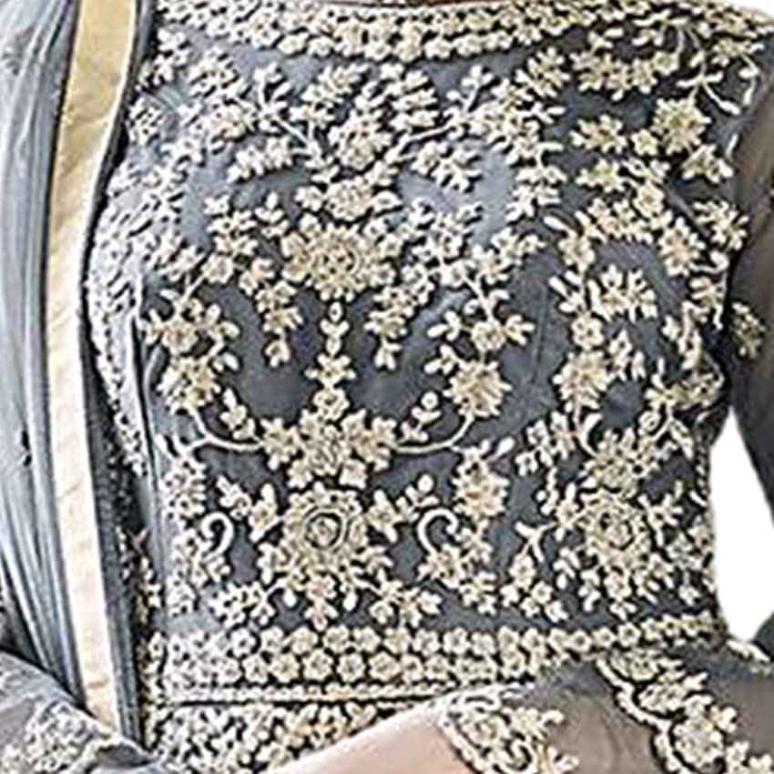 Miss Ethnik Women's Grey Semi Stitched Belly Sleeves Knee Long Gown With Palazzo And Net Duppata Free Size