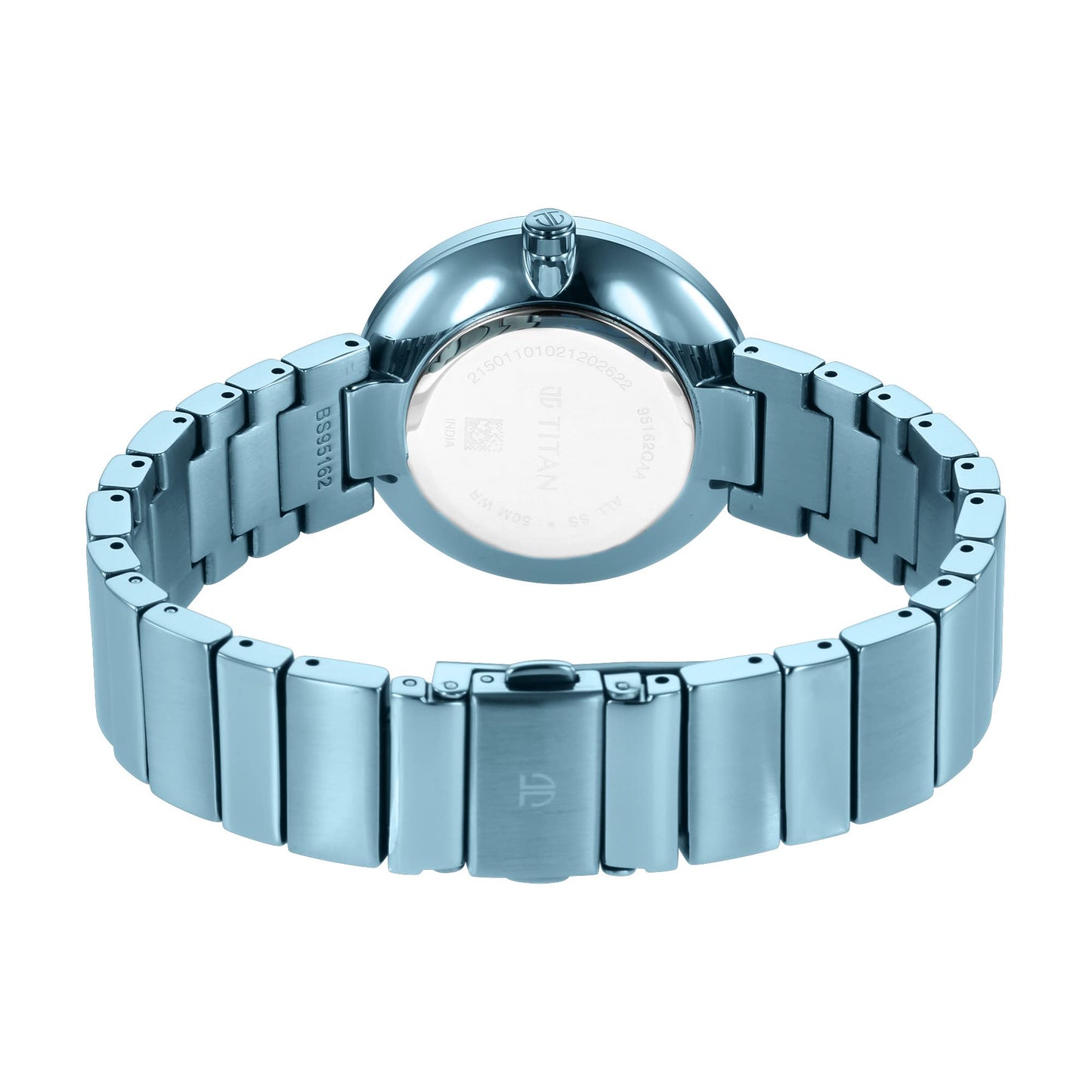 Titan Quartz Analog Blue Dial Stainless Steel Strap Watch for Women-NS95162QM02