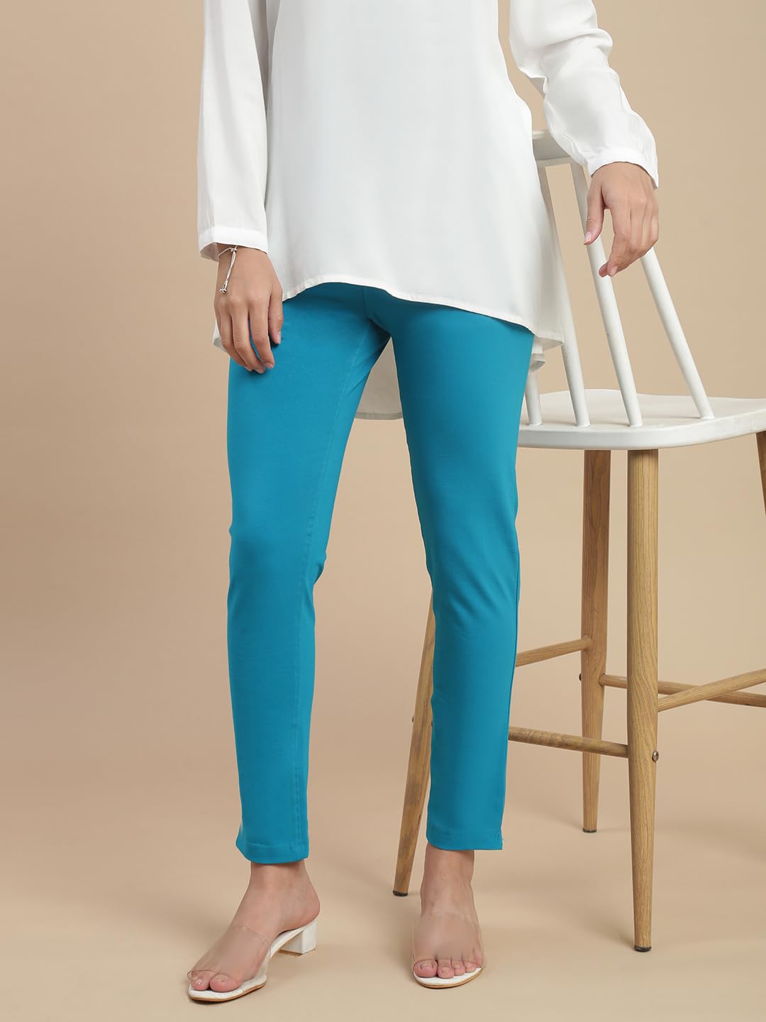 De Moza Women Comfort Fit Kurti Pant - Teal | 95% Cotton 5% Elastane | Mid Rise | 1 Pocket | Casual & Office Wear