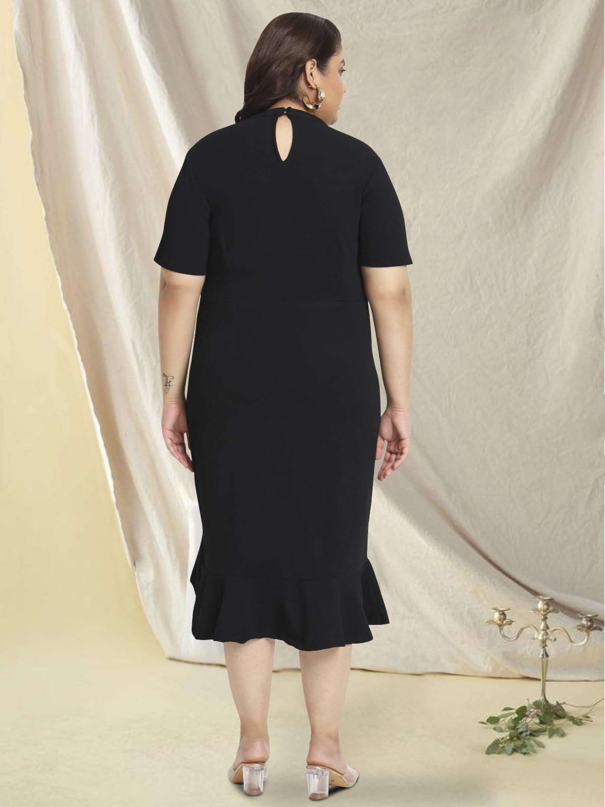 wild U Women Plus Size Bodycon Dress | Stretchable Fabric | Half Sleeve | Western Stylish (Black, Size : 4XL)