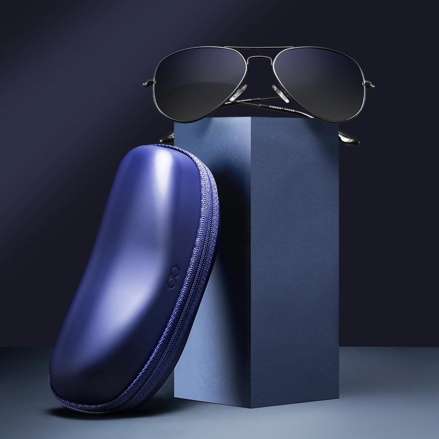 VINCENT CHASE EYEWEAR By Lenskart | Full Rim Aviator | Polarized & 100% UV Protected Sunglasses | Men & Women | Medium | VC 5158/P Black Frame, Lens Gradient Blue- Pack of 1