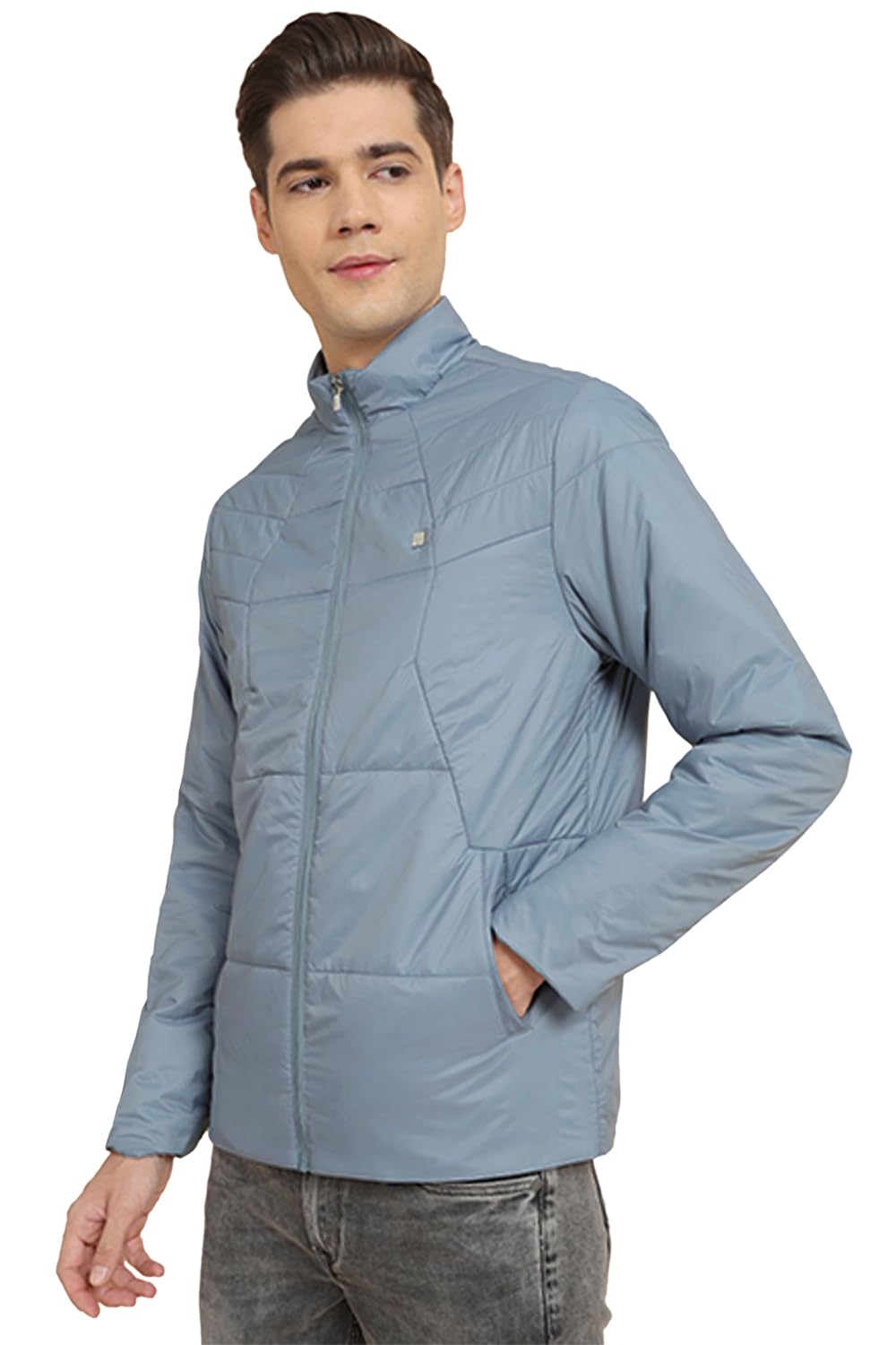 Men Blue Solid Full Sleeves Casual Jacket