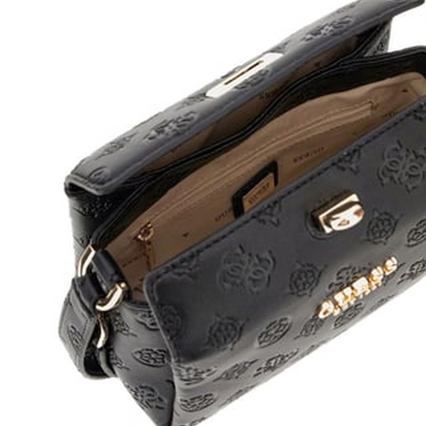 GUESS Women Black Geometric Adjustable Strap Mini Crossbody Bag