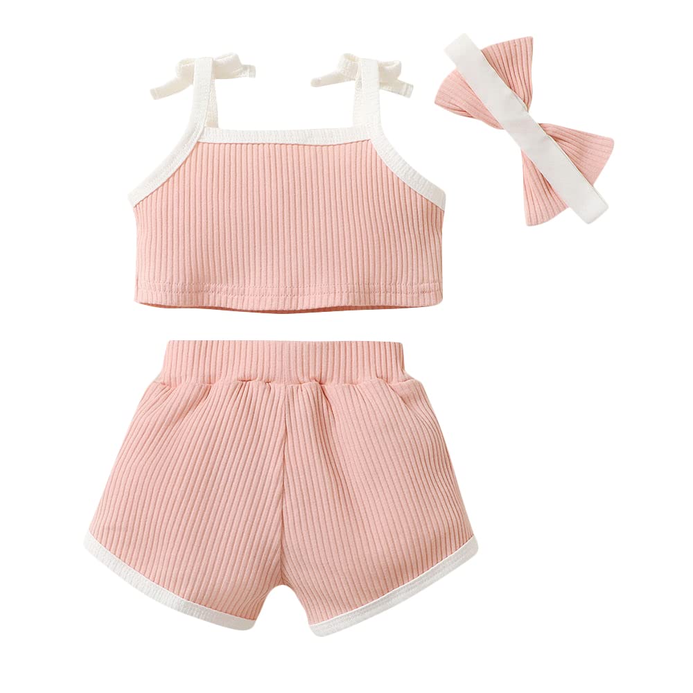 Hopscotch Polycotton Girls Solid T-Shirt Shorts With Headband In Pink Color For Ages 18-24 Months