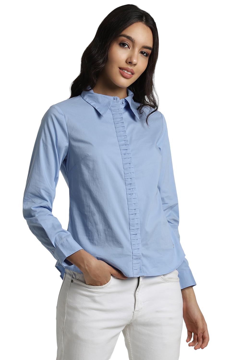 Allen Solly Women's Regular Fit Shirt (AHSFWRGFR00858_Blue
