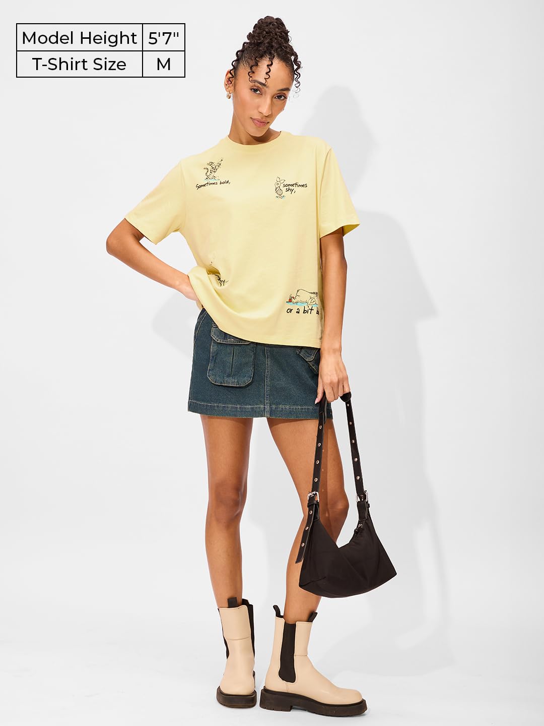 The Souled Store Official Disney Originals: Pooh Friends Cotton Women & Girls Short Sleeve Round Neck Graphic Printed Relaxed Fit T-Shirts Yellow