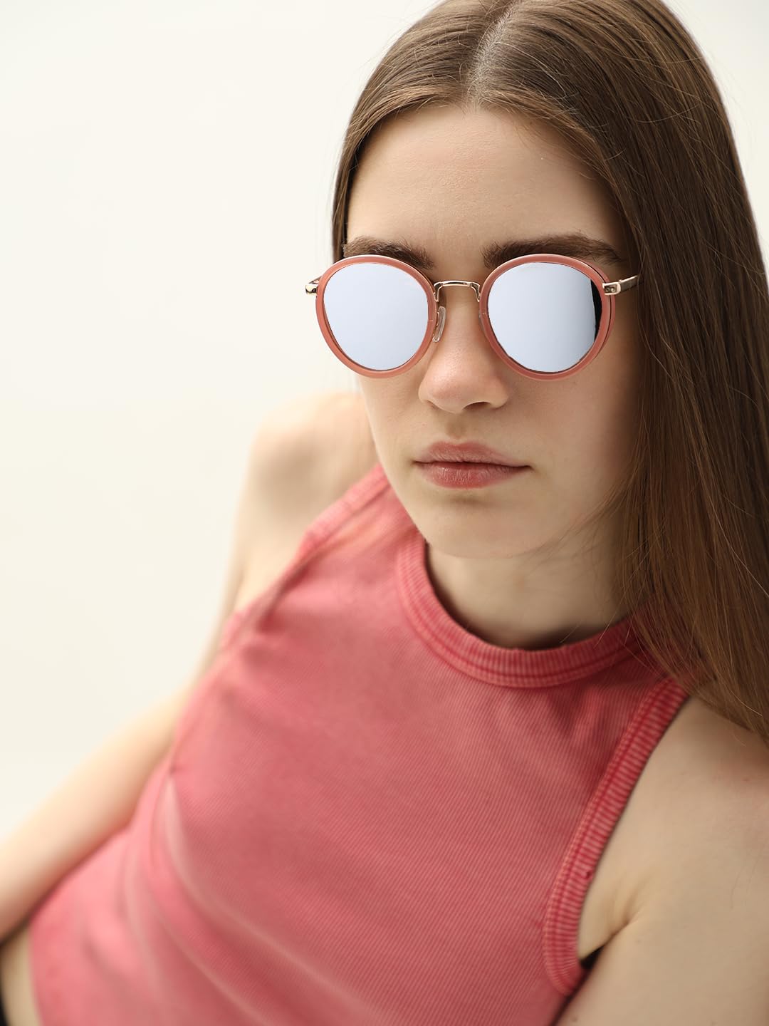 ONLY Women Solid PolyCarbonate Blend Peach Sunglasses
