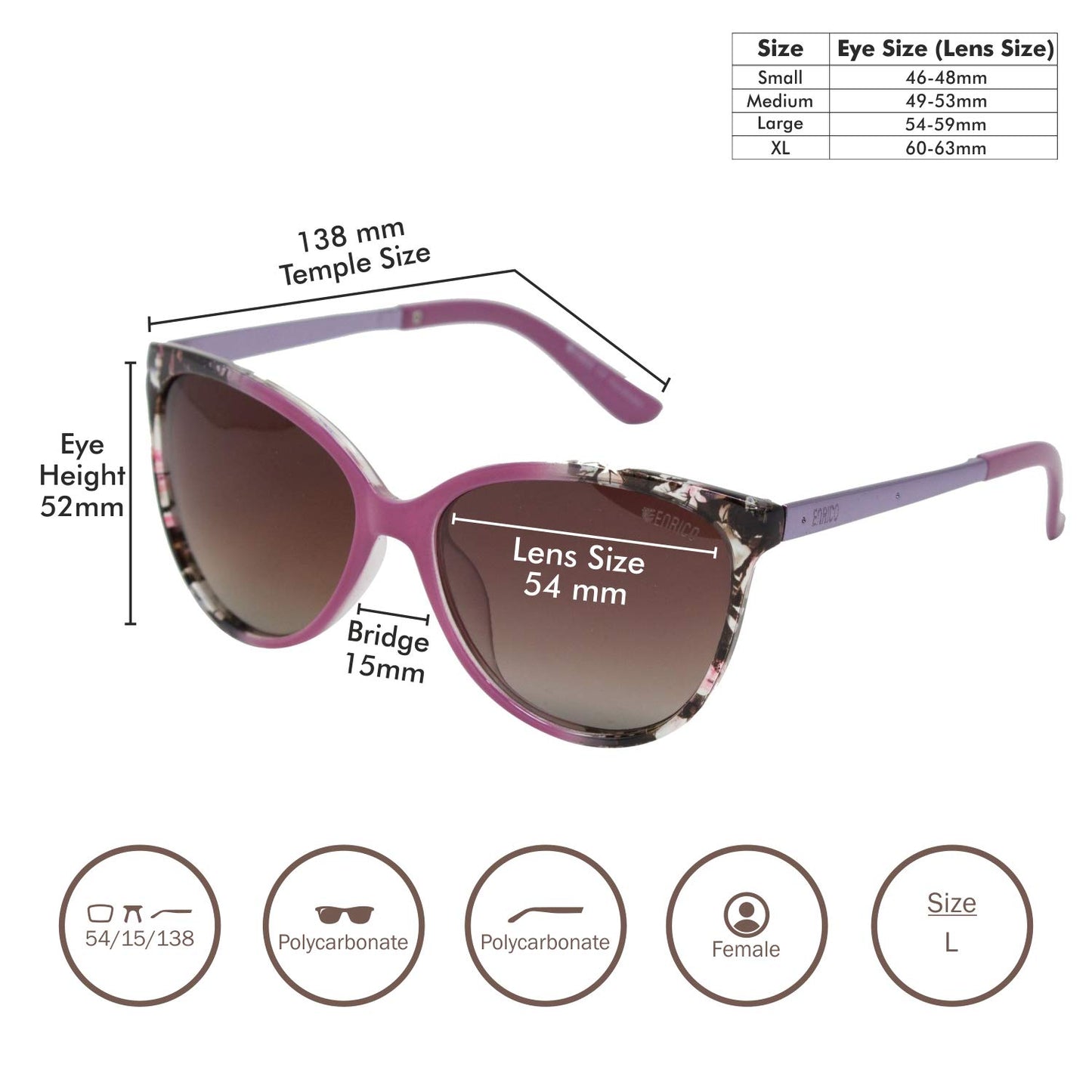 ENRICO Women's Full Rim Cat Eye Sunglasses | UV Protected Anti-Glare | Cateye Sunglasses For Women (EN E 3032), Pink, Medium