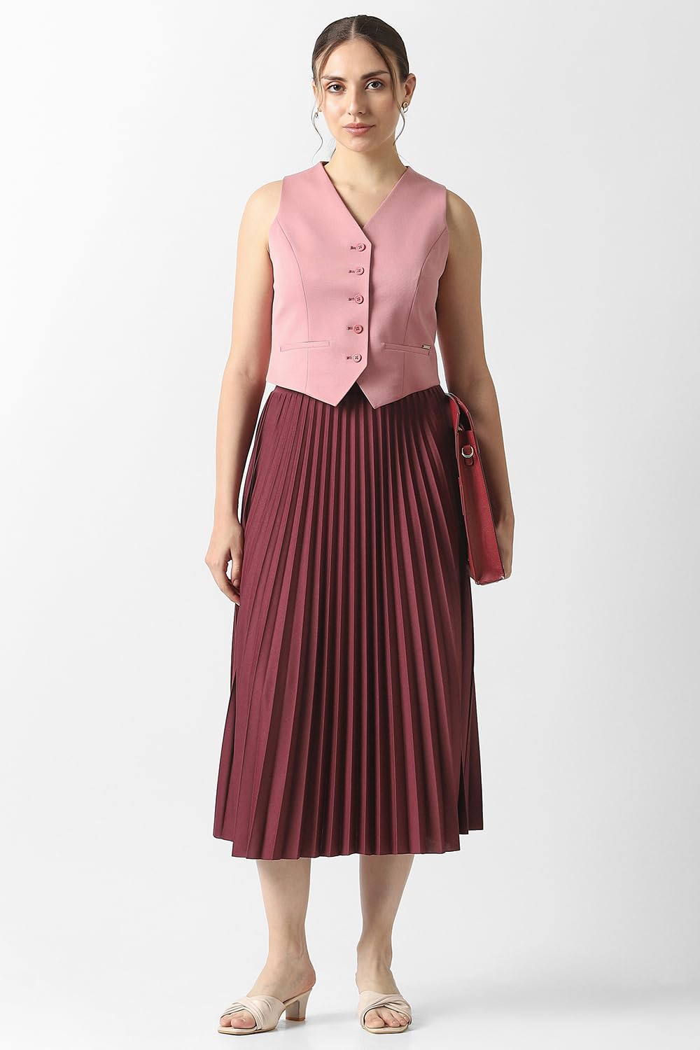 Women Maroon Solid Party Calf-Length Skirt