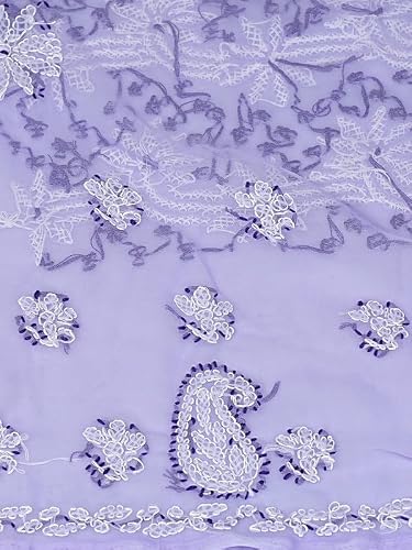 Ada Hand Embroidered Chikankari Georgette Dress Material for Women Lavender