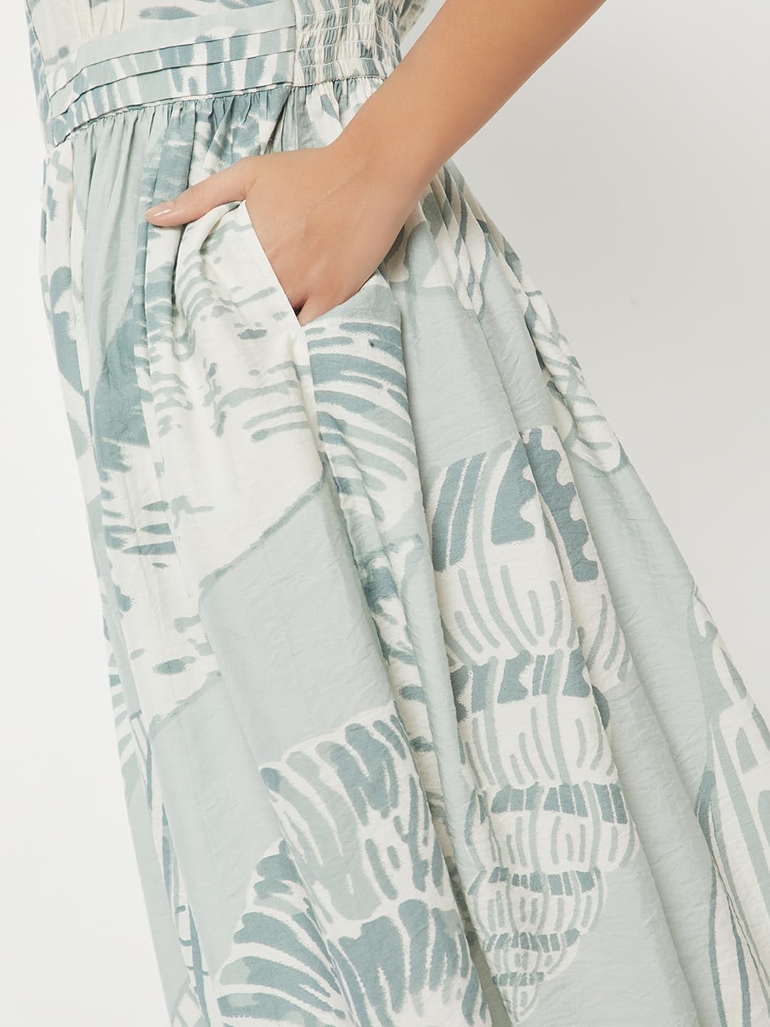 Max Women Printed A-Line Dress(Green_L)