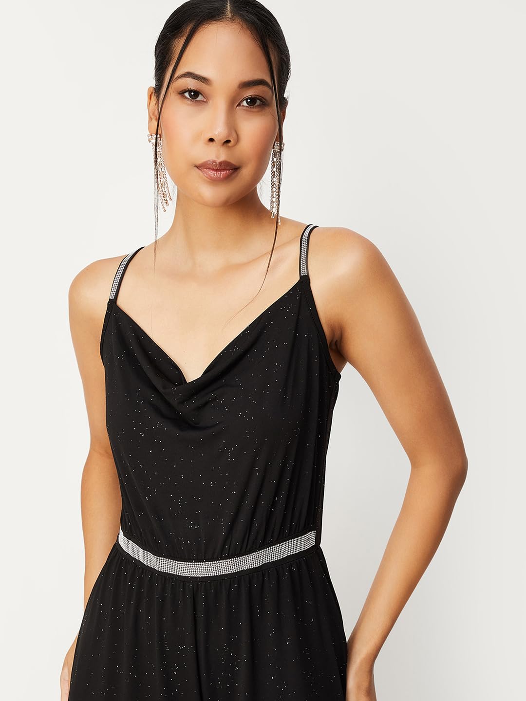 max Women Shimmery V-Neck Jumpsuit (PE3004BLACK)_L