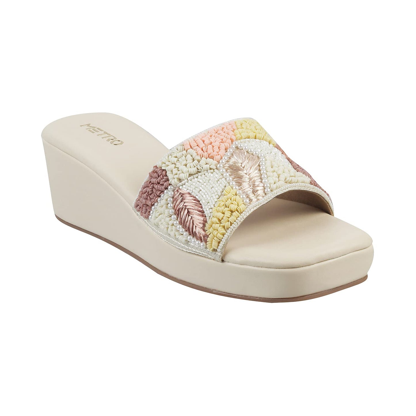 Metro Womens Beaded Beige Slip Ons (Size (6 UK (39 EU))