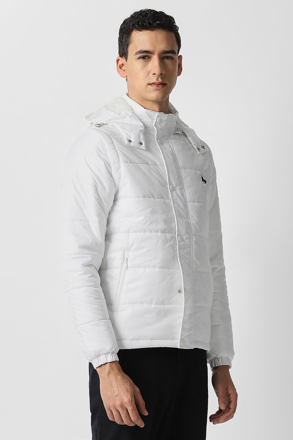 Men White Solid Casual Jacket