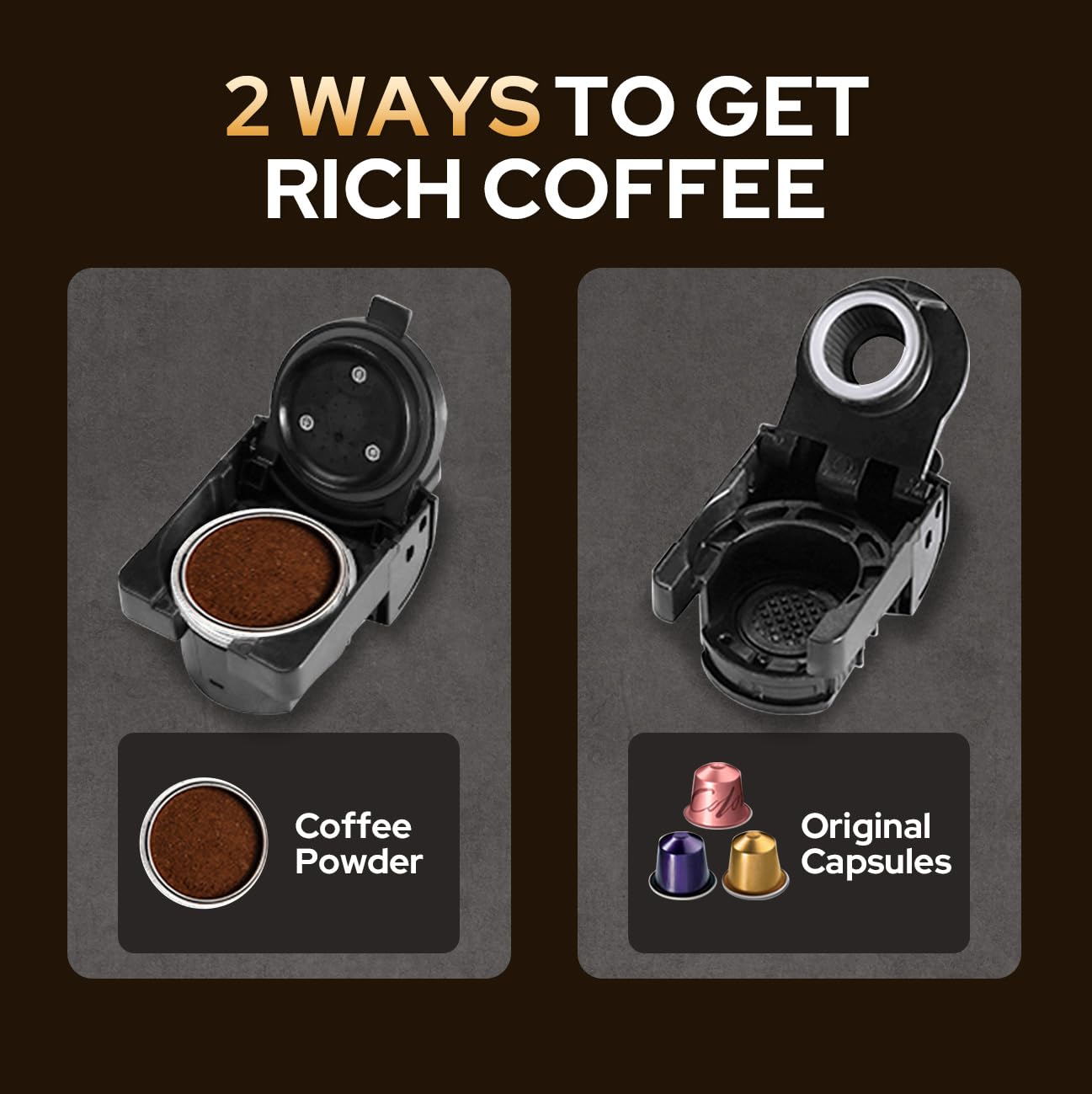 COSTAR 2-in-1 Espresso Machine for Capsules & Coffee Powder, 20 Bar Capsules Coffee Machine, Coffee Maker Machine for Home W/NS Original Capsules, Fast Heating System, Simple Touch Operation, 1450W