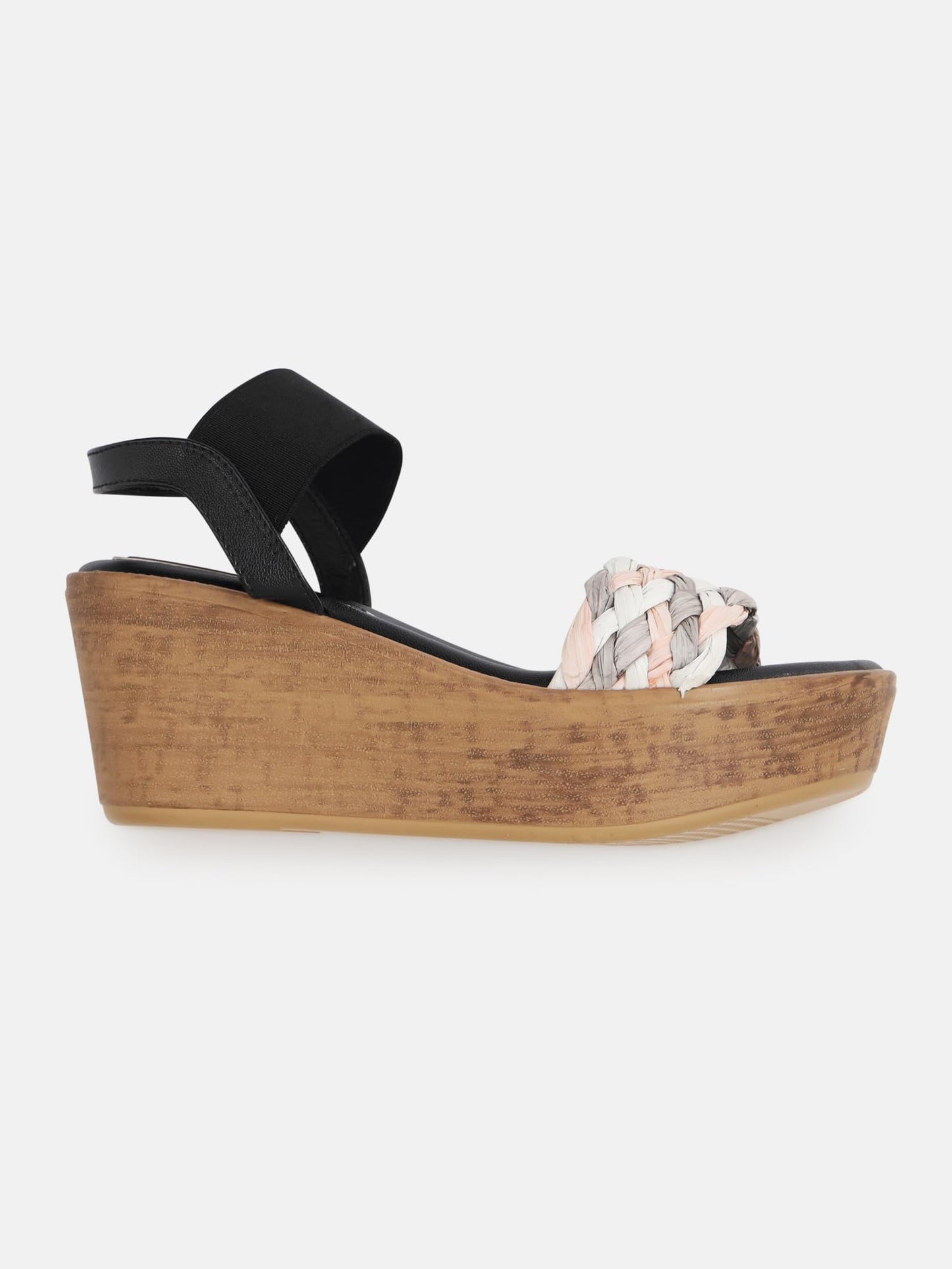 KENNETH COLE Women's Wedge Sandal | Synthetic Upper | Woven Vamp Strap, Cork Wedge, Slingback | Black, EU36