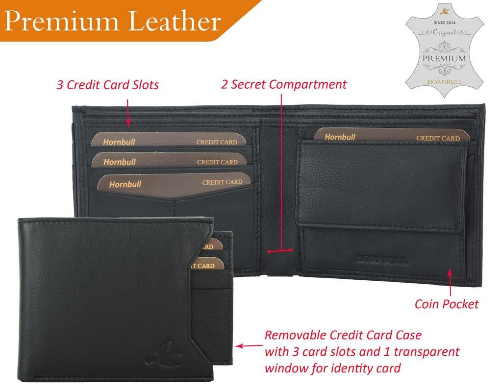 Hornbull Men's Black Wallet Navy Keyring and Black Belt Combo BW10491