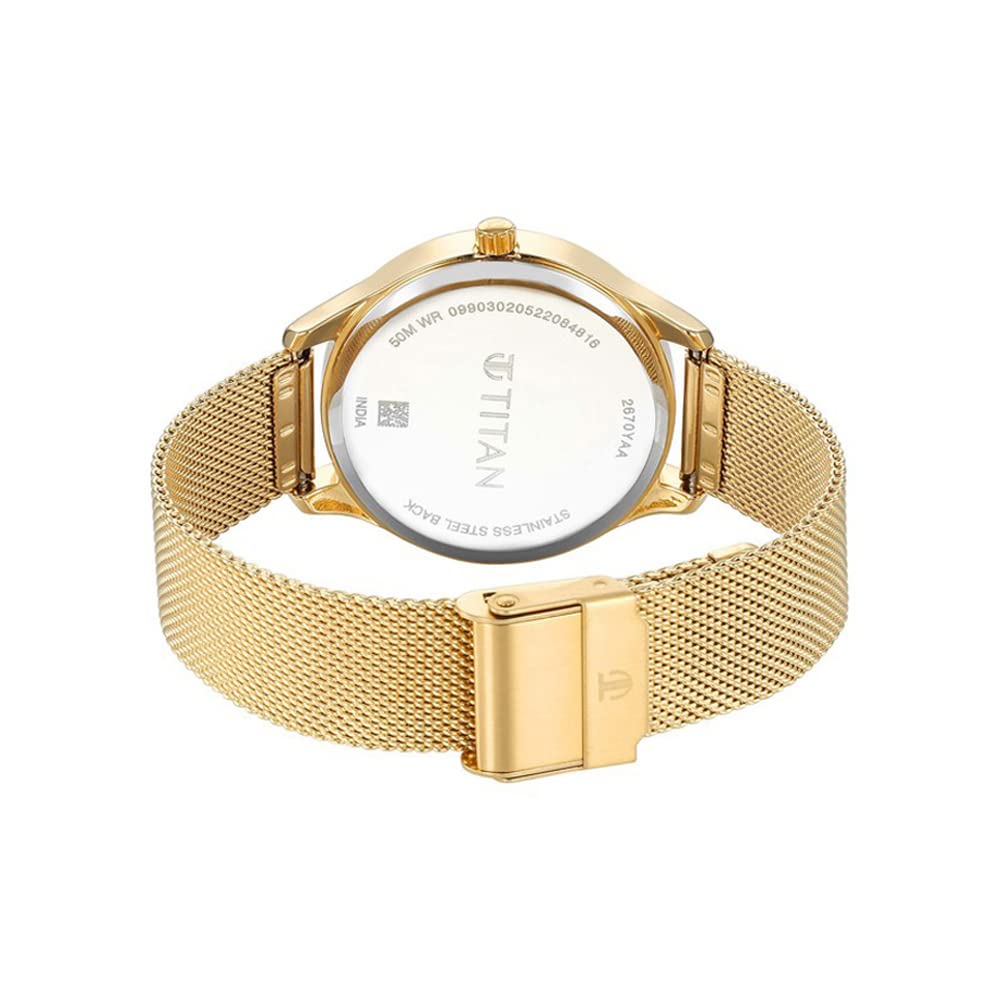 Titan Workwear Neo Workdays Quartz Multifunction Black Dial Gold Stainless Steel Strap Watch for Women - NS2670YM02