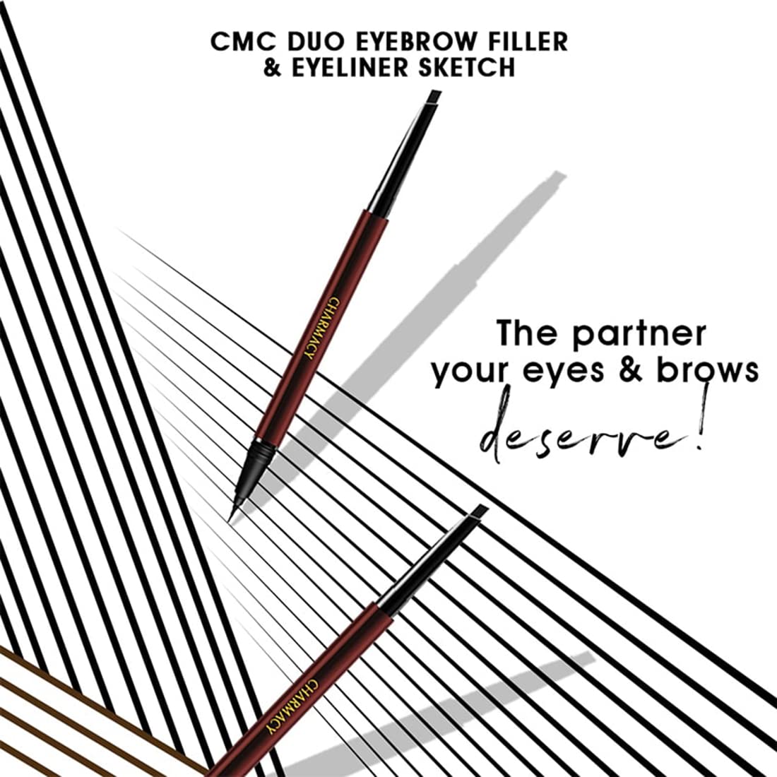 Charmacy Milano Duo Eyebrow Filler and Eyeliner Sketch (Dark Brunette) - 0.6 ml, Water Proof, Smudge Proof, Mess-Free Eyeliner, Precision & Control, Natural Brows