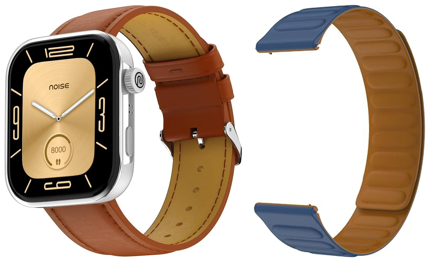 Noise ColorFit Pro 5 Smart Watch with Additional Magnetic Leather Strap, 1.85" AMOLED Display, DIY Watch Faces, Smart Dock Design, SOS Technology -(Classic Brown+Magnetic Leather Strap)