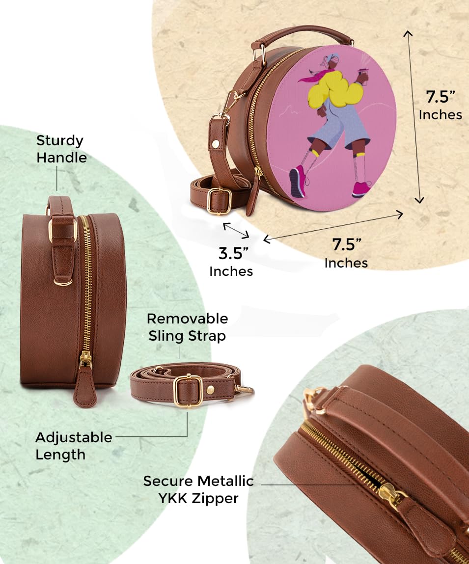 Kalankit Round Sling For Women | Girls Crossbody Bags | Side Bags With Adjustable Strap | Travel Box Sling Bags | A Coffee Day Out