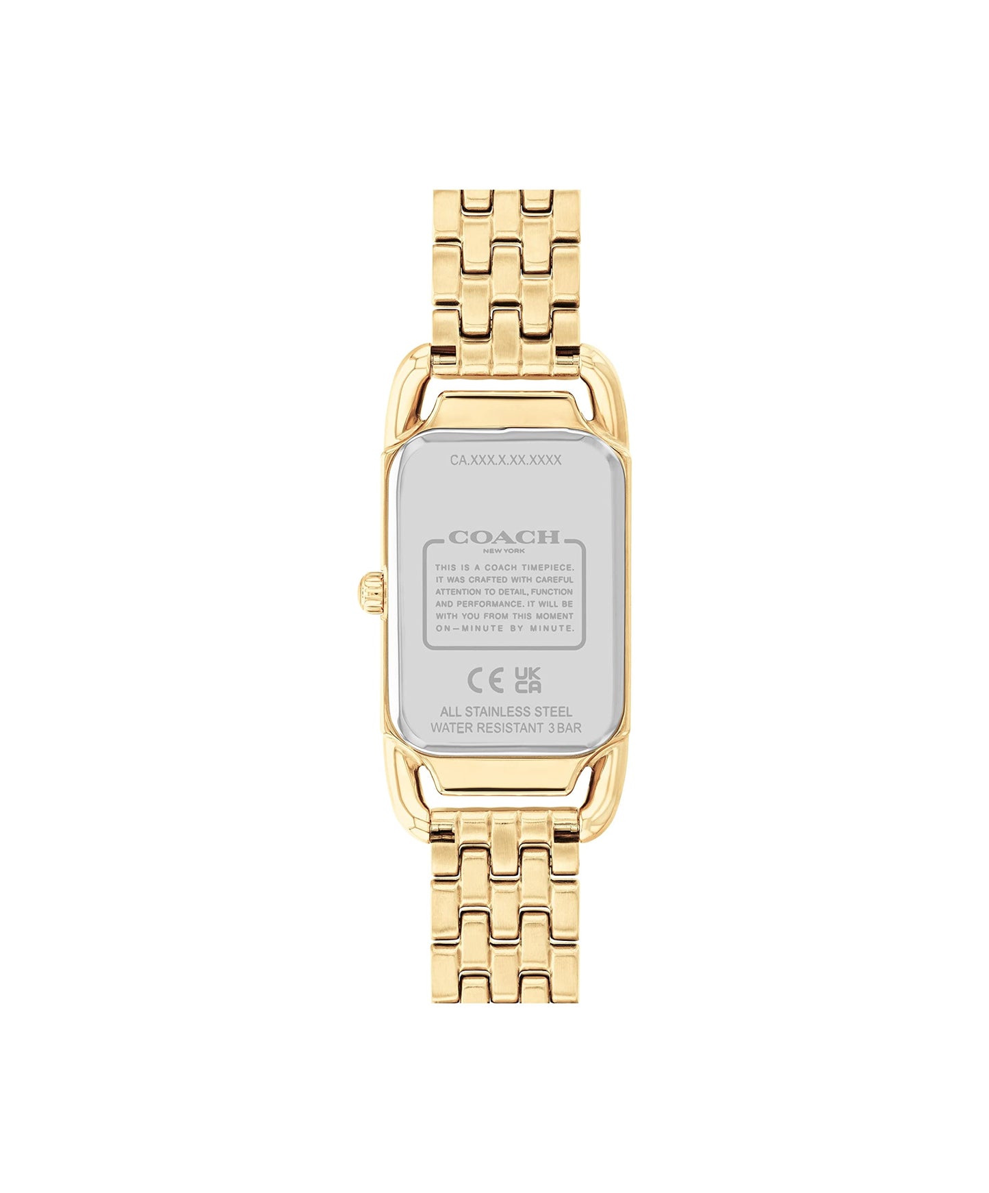 Coach Cadie Qtz Basic Slim Silver White Rectangle Dial Women's Watch|Ionic Plated Thin Gold Steel Material|Gold Color Band - 14504042