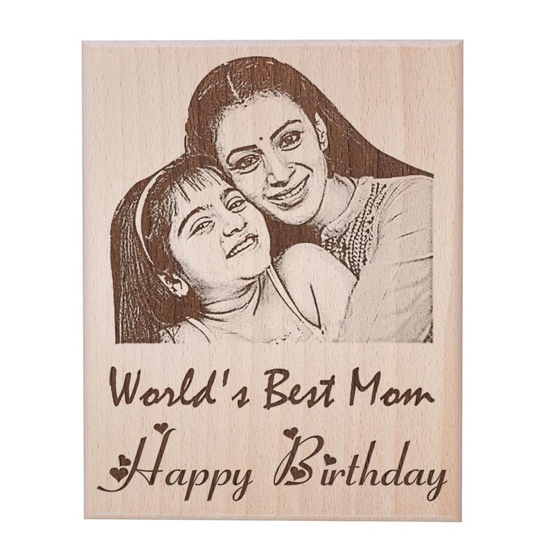 GFTBX World’s Best Mom Customized Engraved Photo Frame for Mother Birthday (5x4 Inches, Wood), Tabletop Rectangular