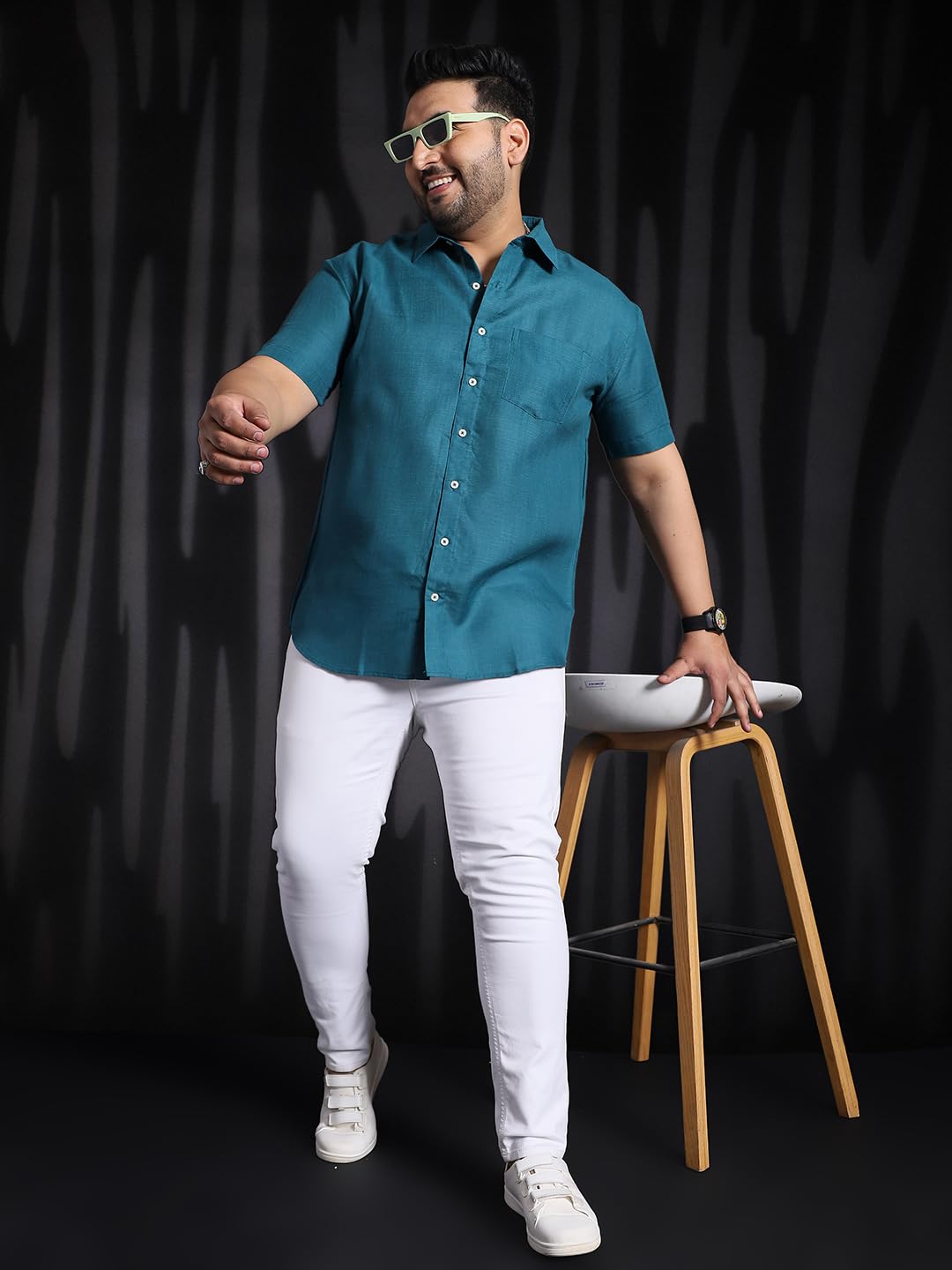 Bigbanana Plus Size Men's Regular Fit Solid Shirt (Britain-Teal,Teal,5XL)
