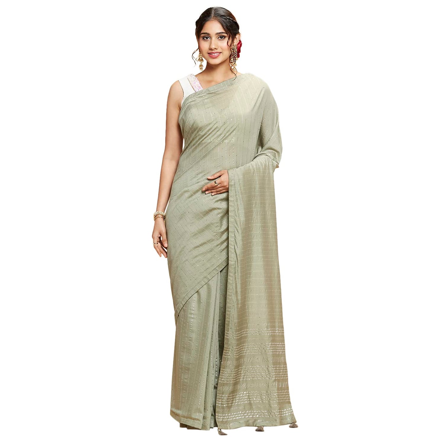 Navyasa Grey Liva Lite Pastel Embroidered Saree