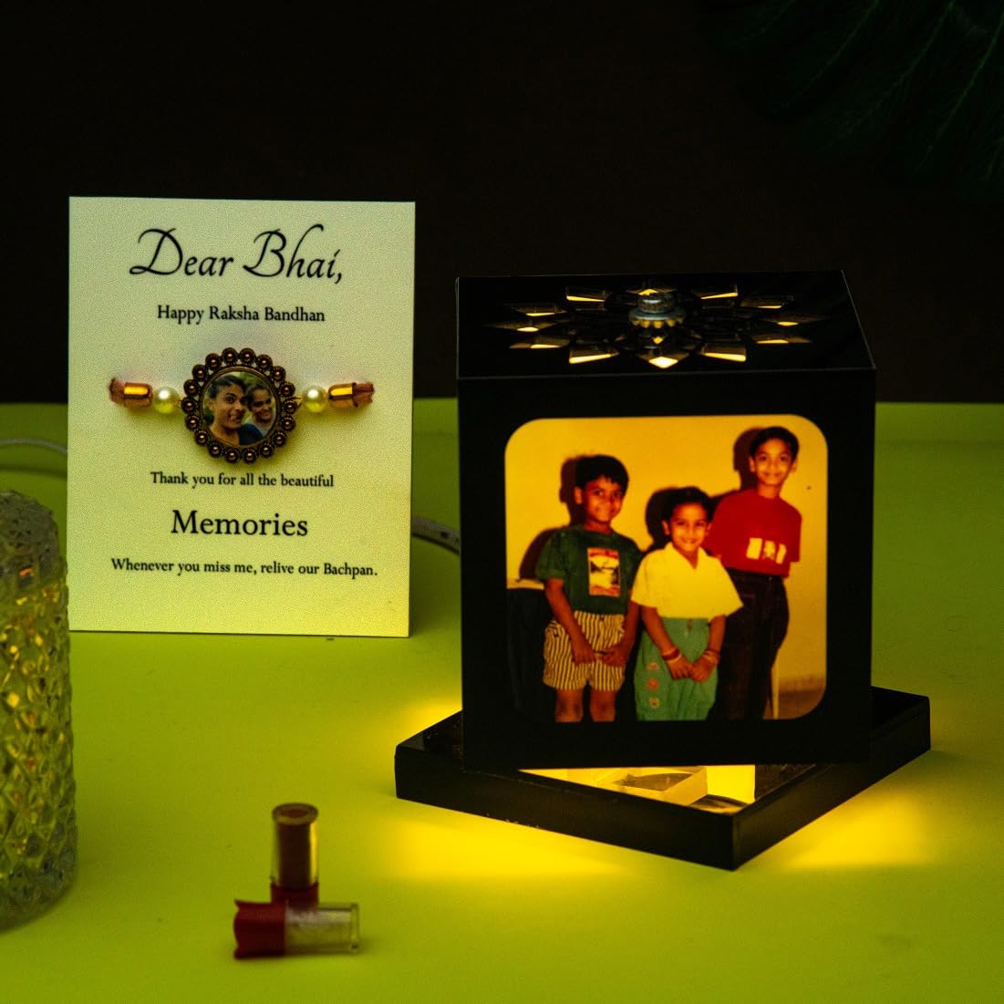 ZOCI VOCI Anniversary Gift - Nostalgia Flora - Rotating Photo Lamp (Rakhi Combo)