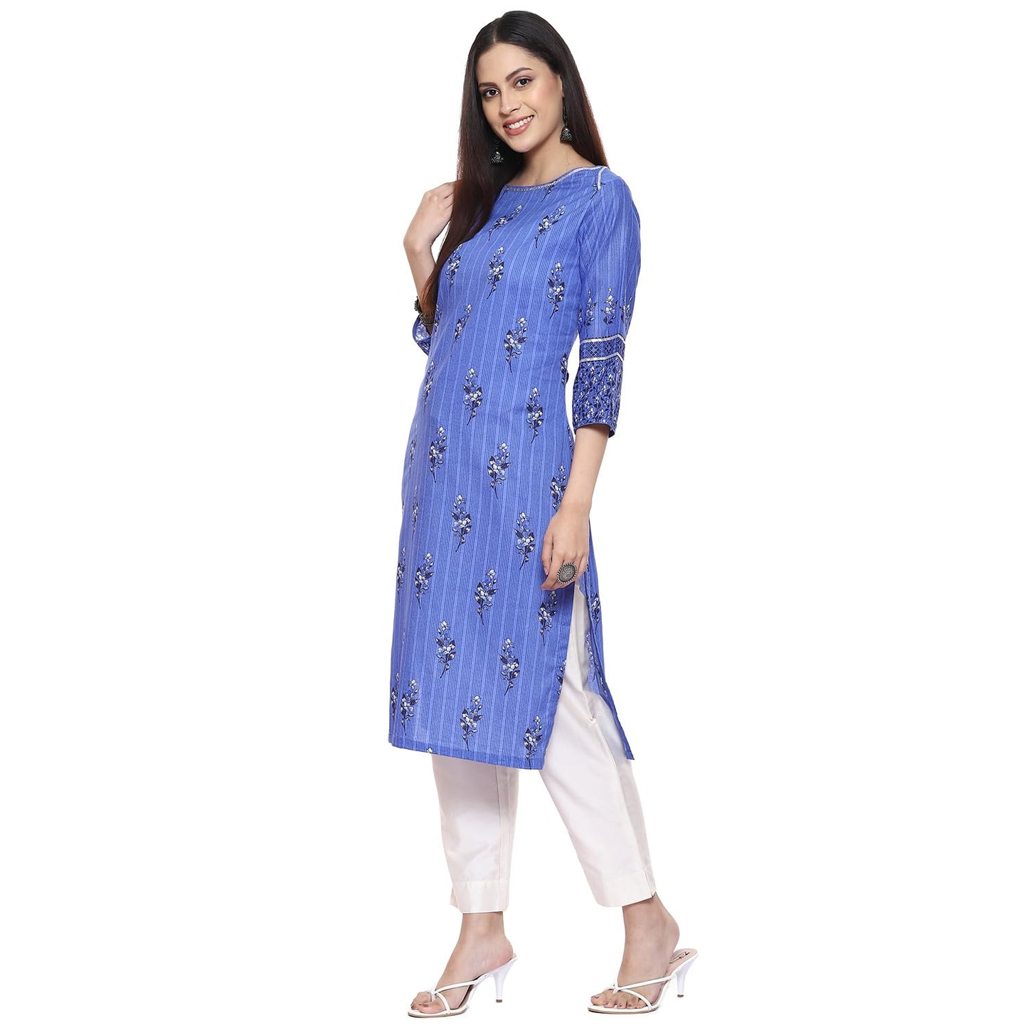 BIBA Women Cotton Printed Straight Mix and Match Regular Fit Tunic Shirt(Mnmassorted16642E_Indigo_38), Purple