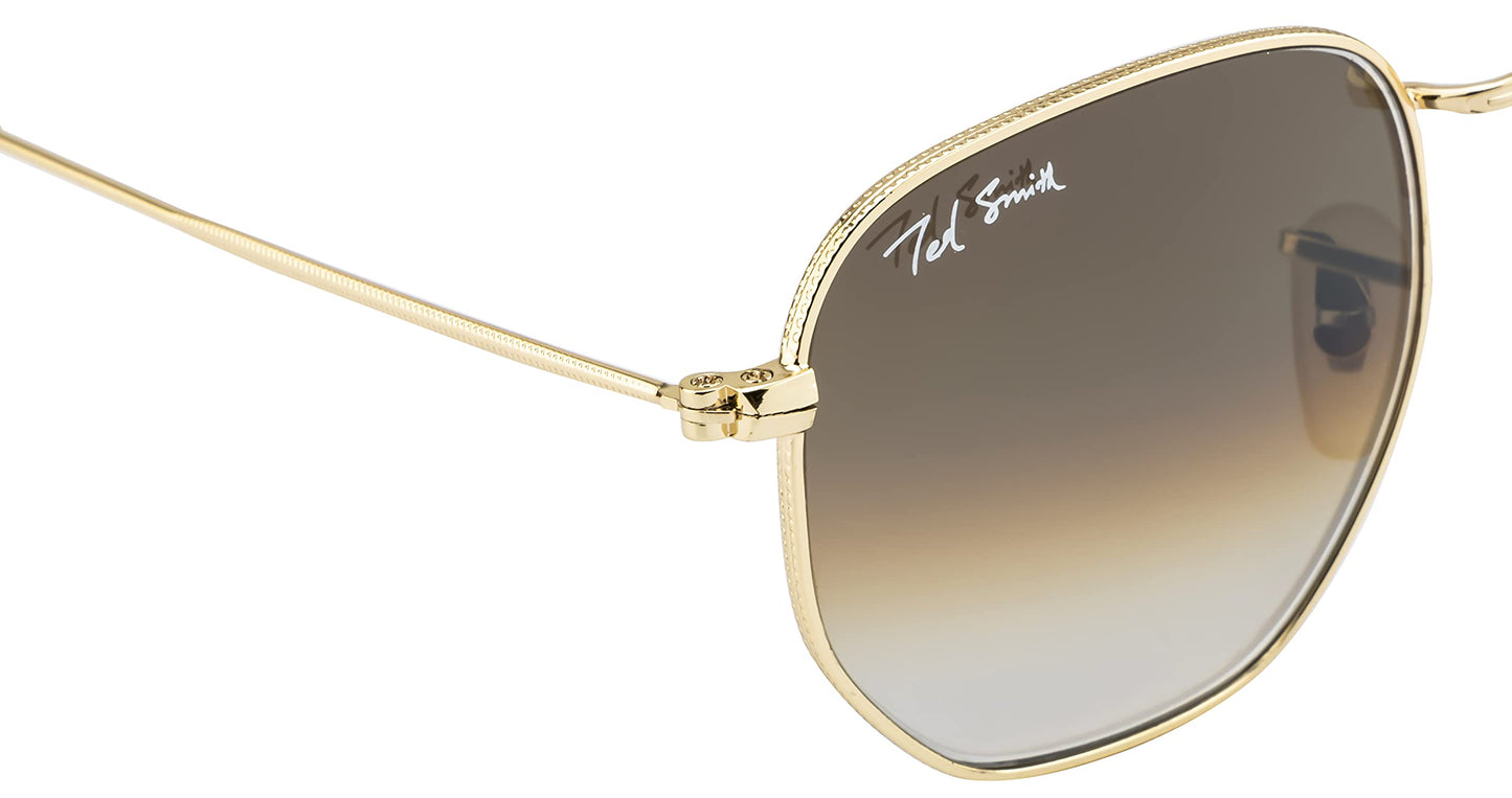 Ted Smith Men's Women's Glass UV Protection Brown Graded Lens Gold Hexagonal Sunglasses