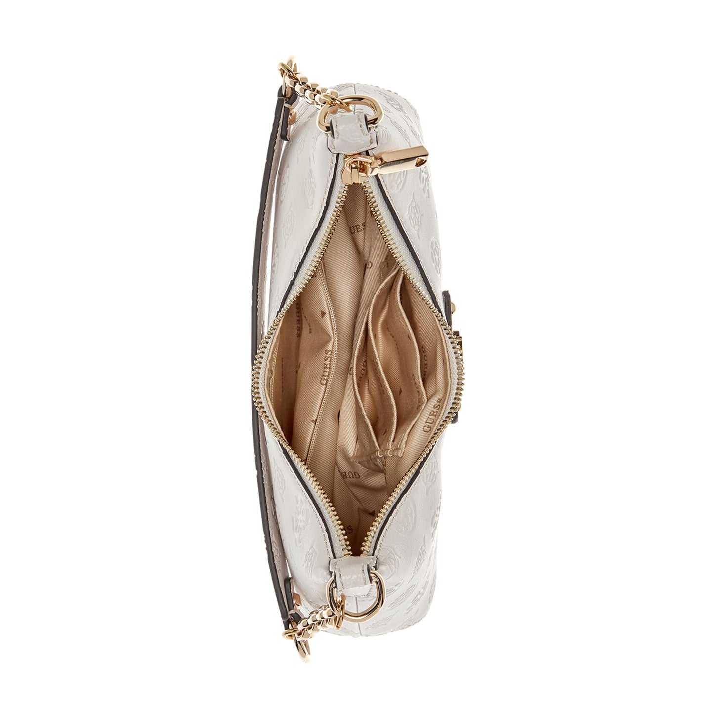 GUESS Off White Printed Gerty Top Zip Shoulder Bag