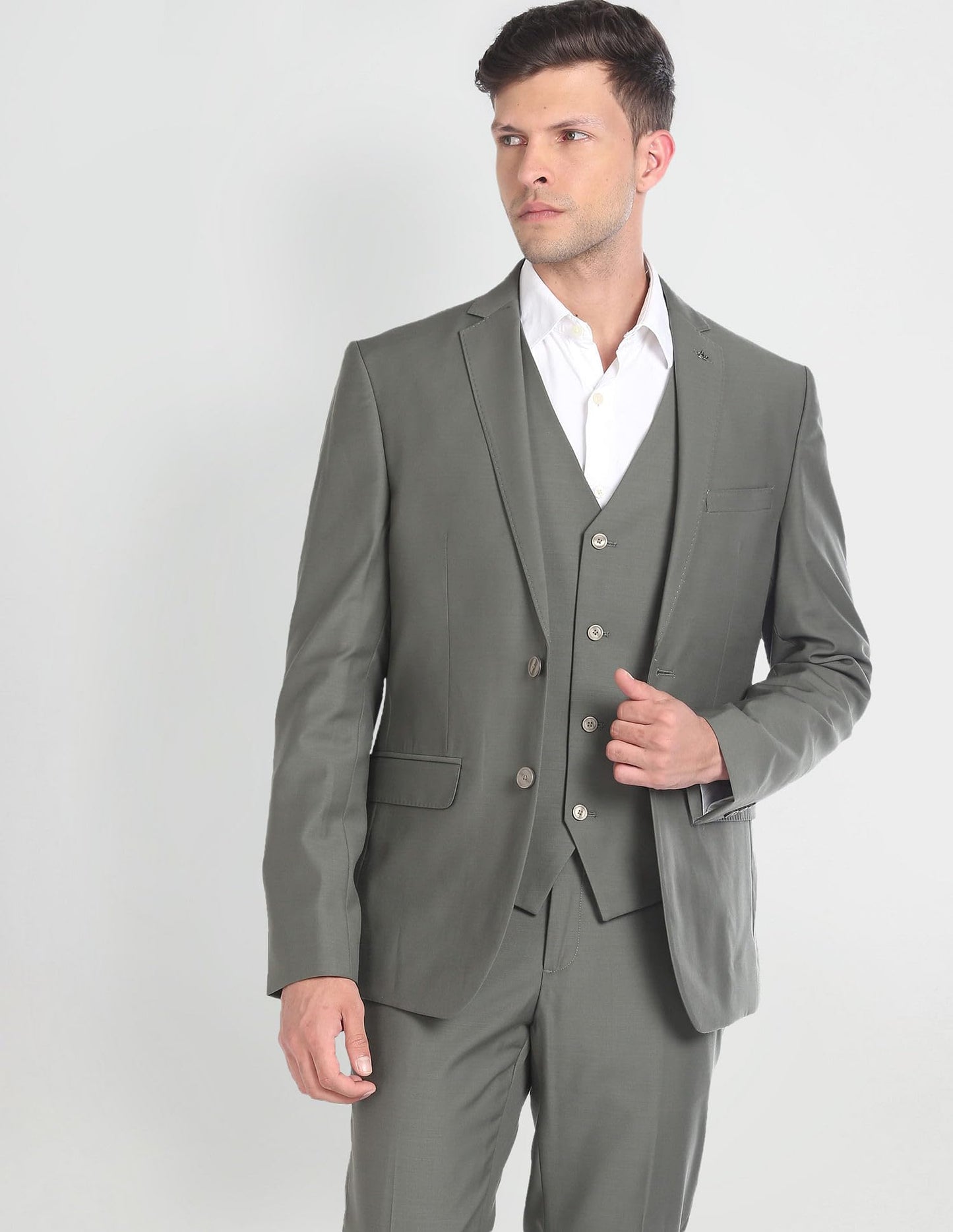 Arrow Men's Wool Single Breasted Business Suit Pants Set (ARAGSU5570_Olive