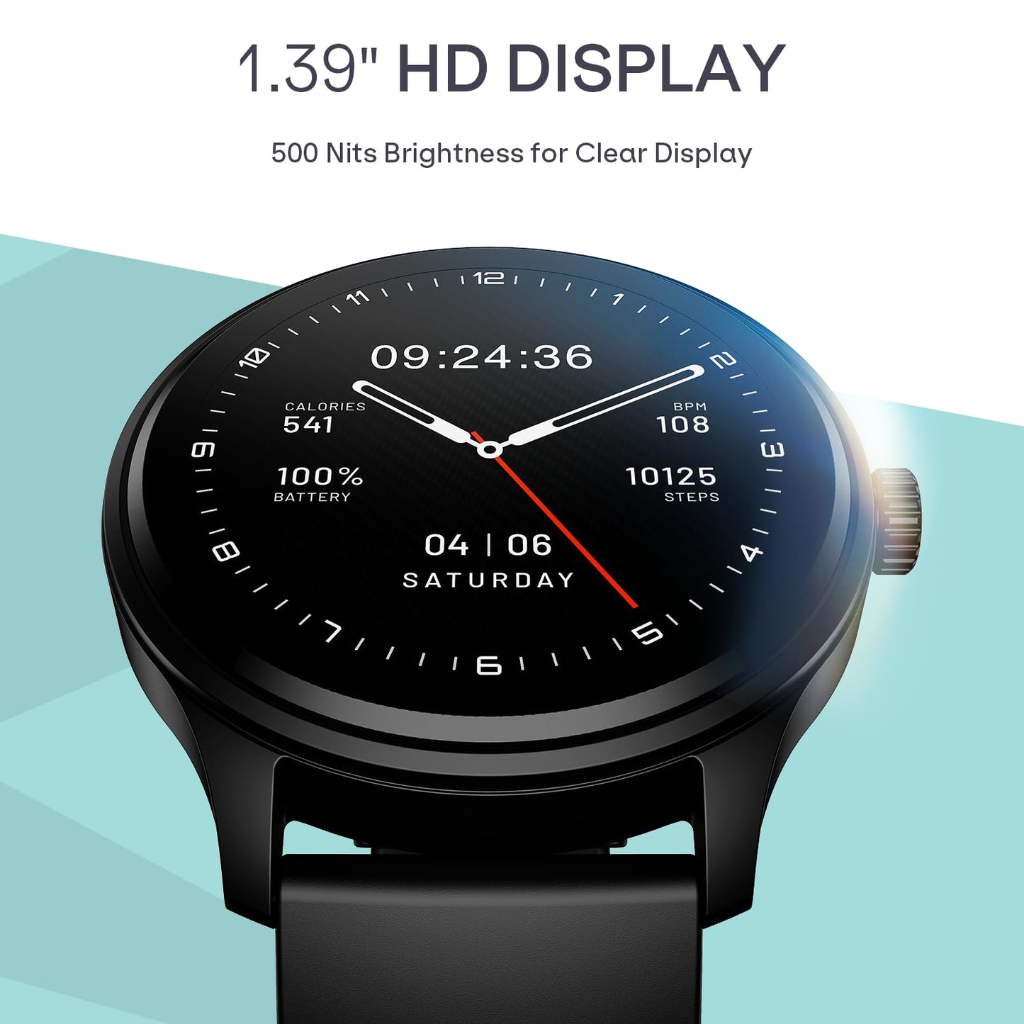 Boat Lunar Discovery Neo, 1.39" (3.5 cm) Round HD Display, Premium Metallic Finish, Animated Watchfaces, 100+ Sports Mode, Bluetooth Calling, Smart Watch for Men & Women (Active Black)