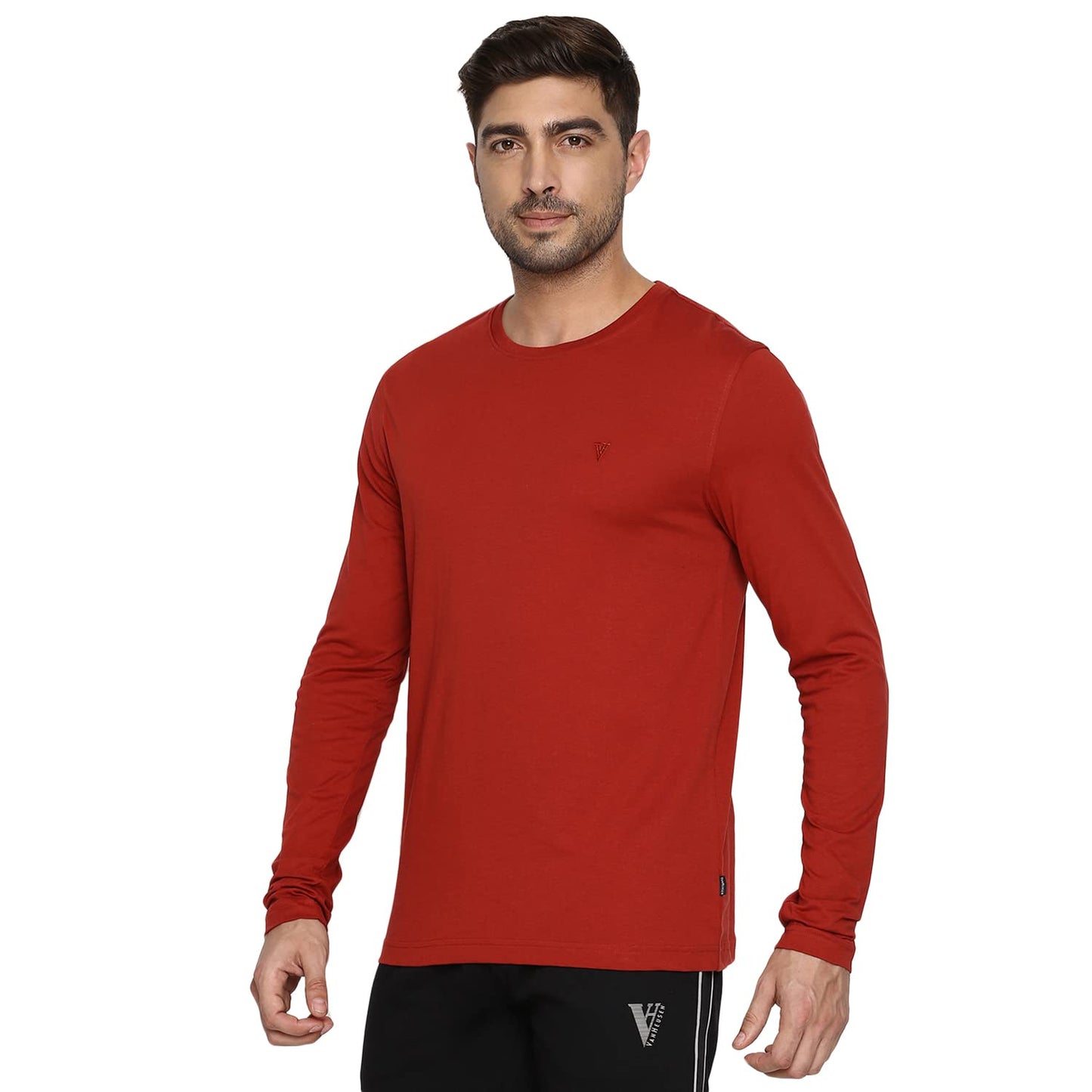 Van Heusen Men Athleisure Anti Bacterial T-Shirt - Smart Tech, Easy Stain Release, Anti Stat_60037_Dark Rust_S