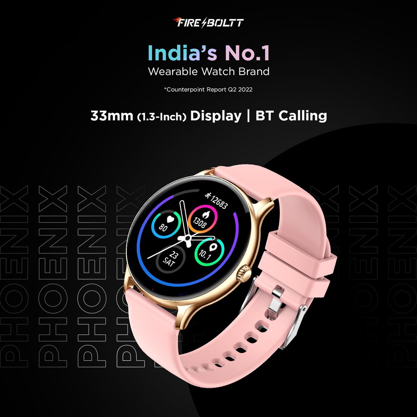 Fire-Boltt Phoenix Smart Watch with Bluetooth Calling 1.3,120+ Sports Modes, 240 * 240 PX High Res with SpO2, Heart Rate Monitoring & IP67 Rating (Gold Pink)