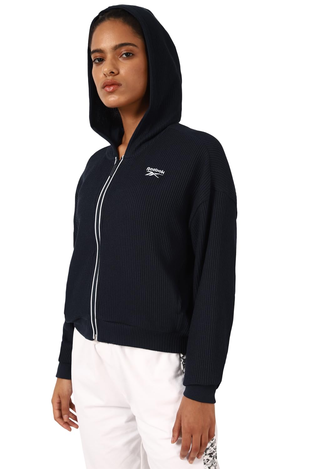 Reebok Women's Polyester Blend Hooded Neck Sweatshirt (II3200_Navy