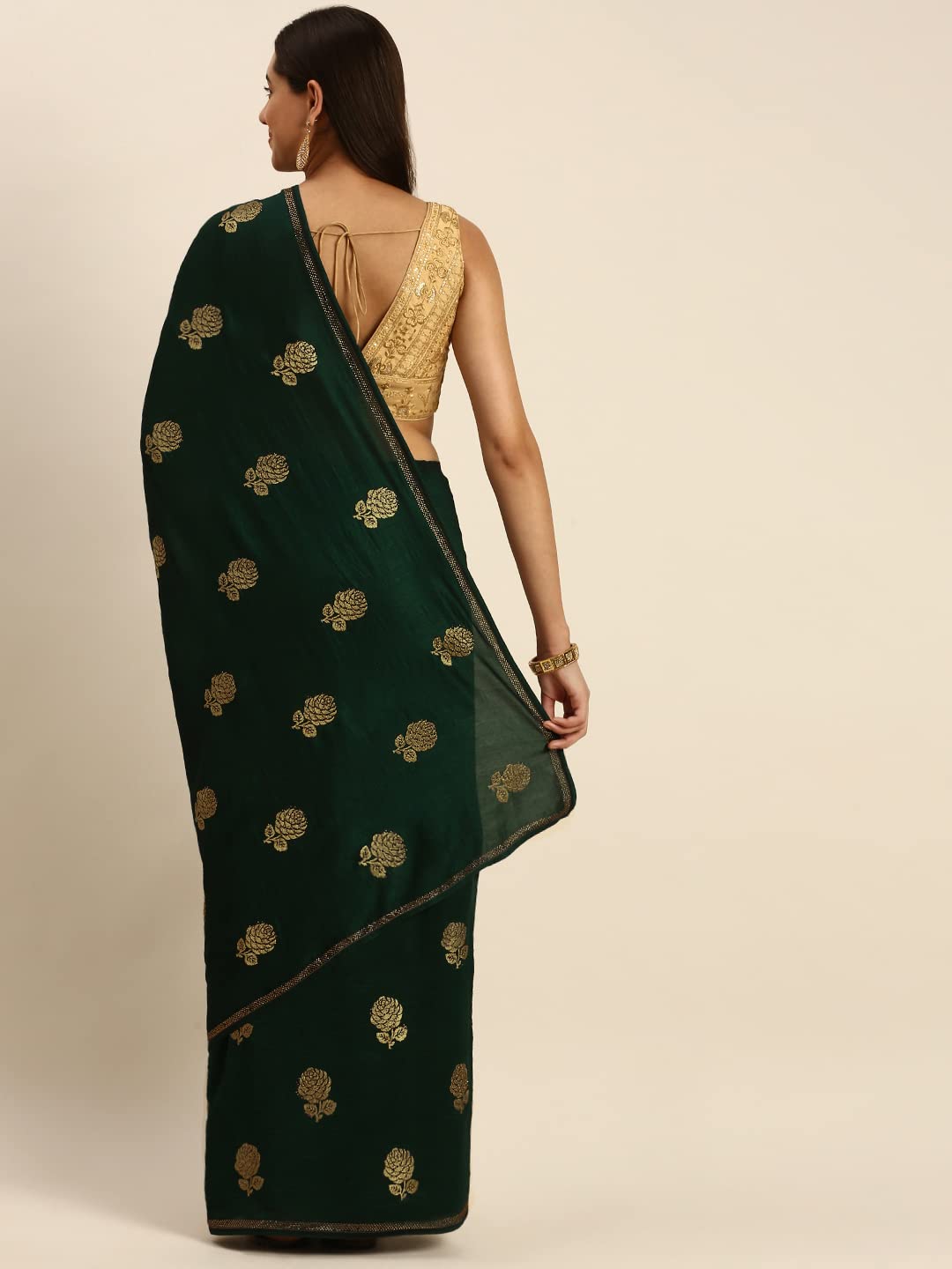 MOHEY Women's Art Silk Zari Weave Saree with Blouse Piece (Green)