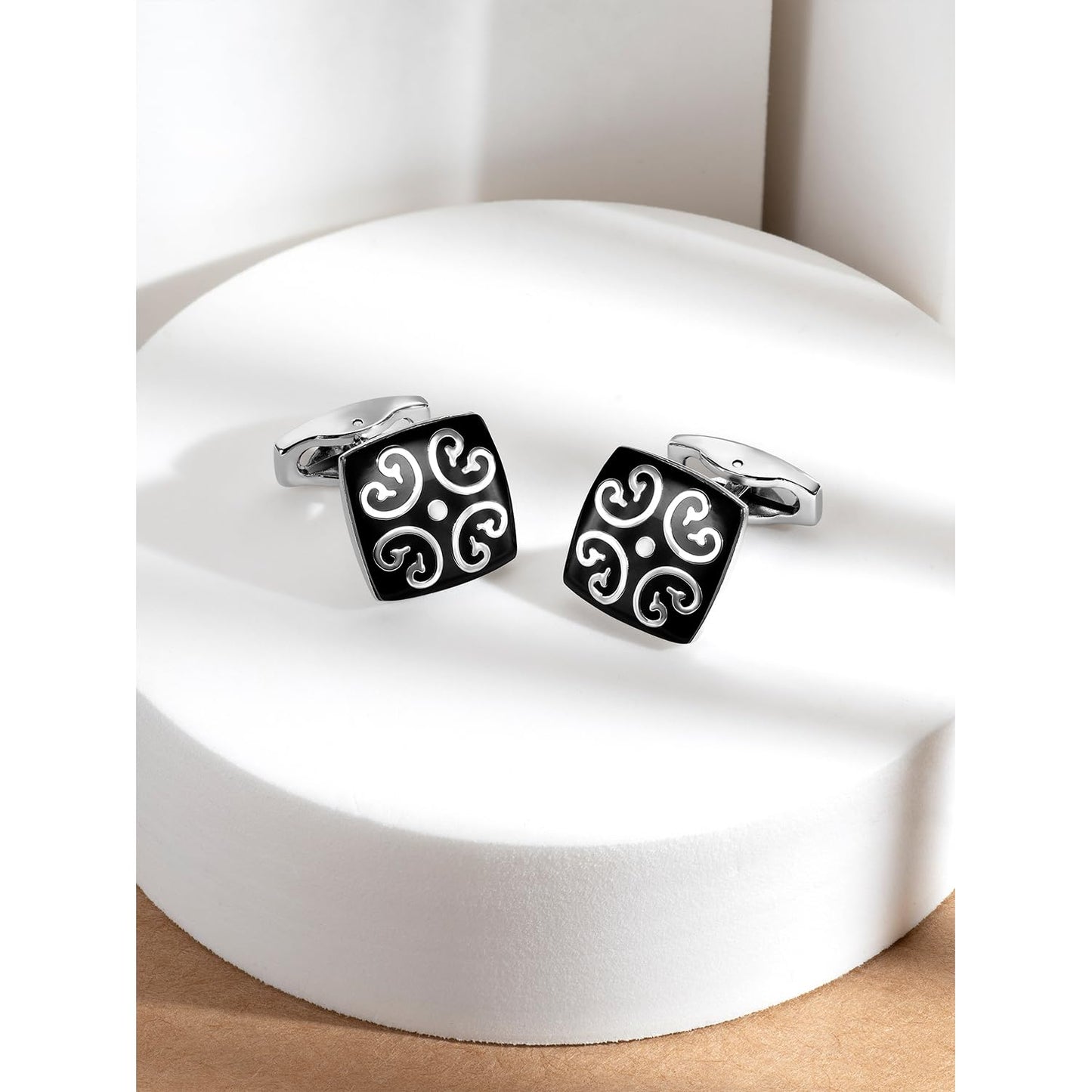 Peora Black Silver Two Tone Cufflinks Set Stylish Accessories for Men & Boys Wedding Business Gift (PX9CL100)
